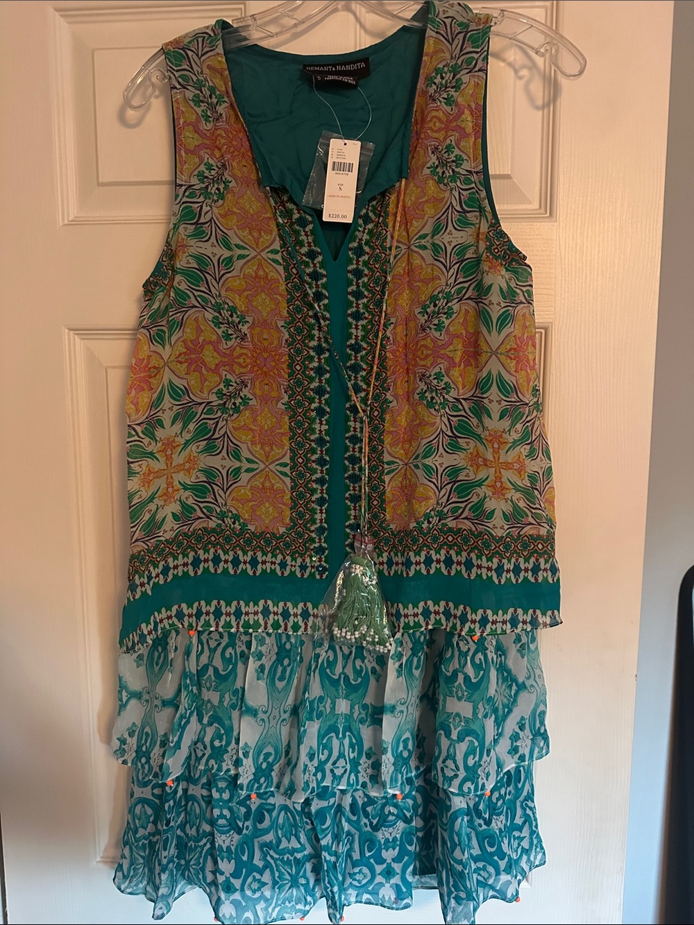 Anthropologie Silk Printed Tiered Sleeveless Dress